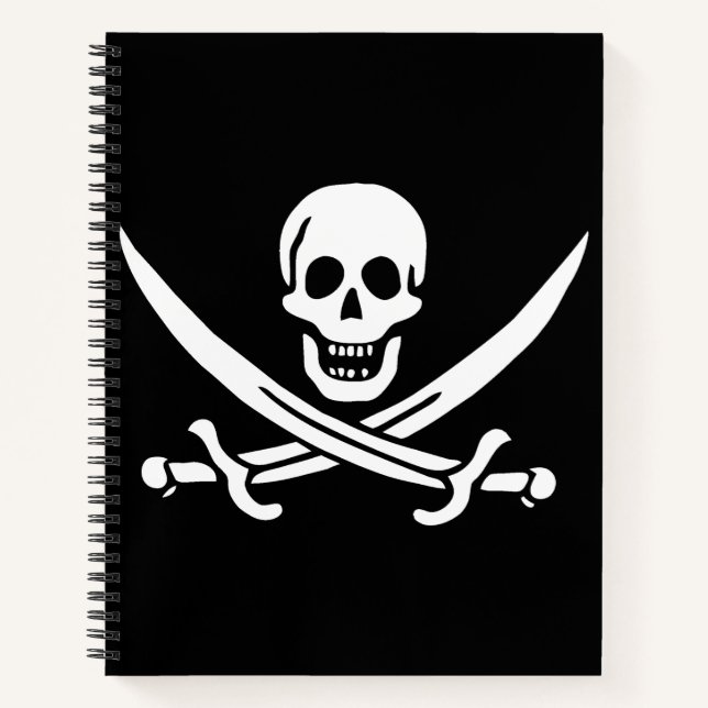 White, Pirate Flag Calico Jack, Skull & Cutlass  Notebook (Front)