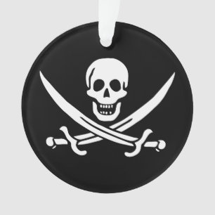 White, Pirate Flag Calico Jack, Skull & Cutlass Ornament