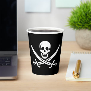 White, Pirate Flag Calico Jack, Skull & Cutlass  Paper Cups