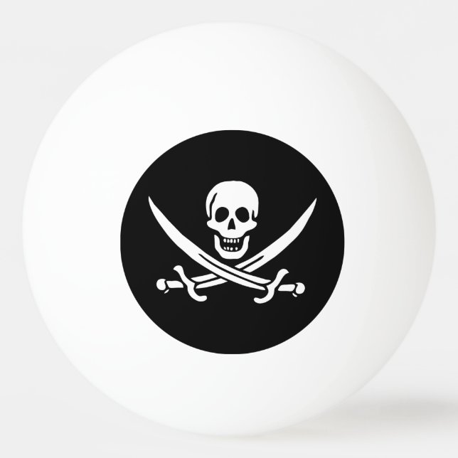 White, Pirate Flag Calico Jack, Skull & Cutlass Ping Pong Ball (Front)