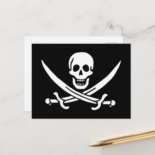 White, Pirate Flag Calico Jack, Skull & Cutlass  Postcard (Front/Back In Situ)