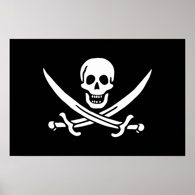White, Pirate Flag Calico Jack, Skull & Cutlass  Poster (Front)