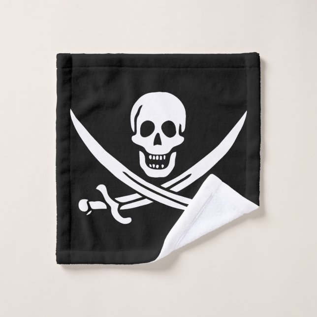 White, Pirate Flag Calico Jack, Skull & Cutlass  Wash Cloth (Wash Cloth)