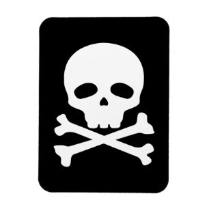 White Pirate Skull on Black Background Magnet