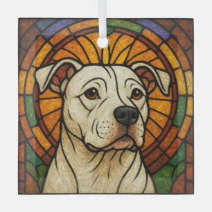 White Pit Bull Dog in "Stained Glass" Glass Tree Decoration