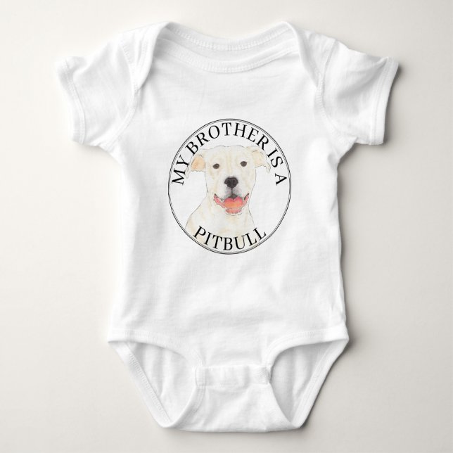 White Pitbull Dog Baby Bodysuit (Front)