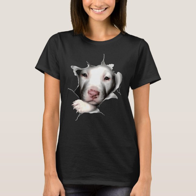 White Pitbull Face Inside Funny Pitbull T-Shirt (Front)