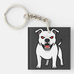White Pitbull Red Eyes Angry Cartoon Dog Gift Key Ring