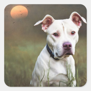 White Pitbull Square Sticker
