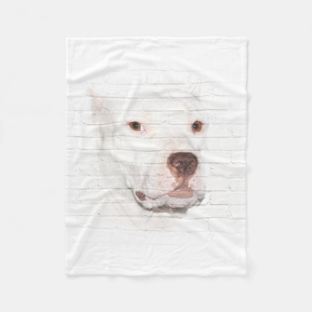White pitbull terrier face fleece blanket (Front)