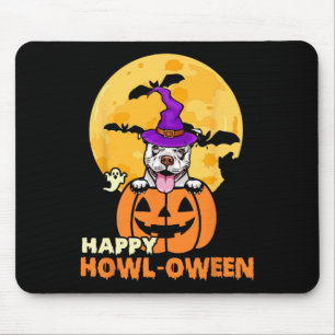 White Pitbull Witch Dog Lover Happy Halloween Cost Mouse Pad