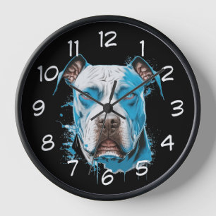 White Pitbull with Blue Eyes Clock