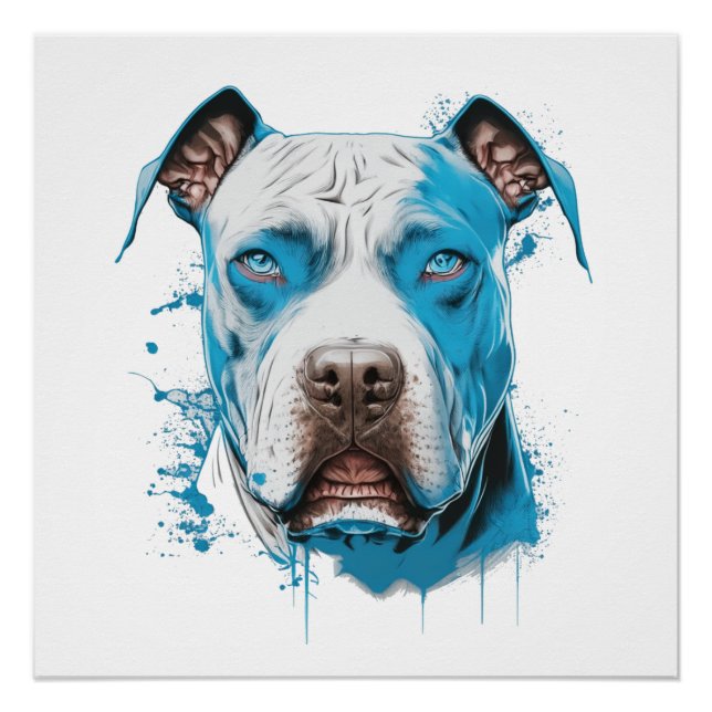 White Pitbull with Blue Eyes Poster (Front)