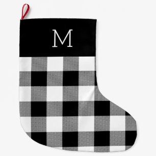 White Plaid Monogrammed Christmas Stocking