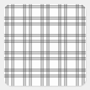White Plaid Tartan With Black Lines Square Sticker