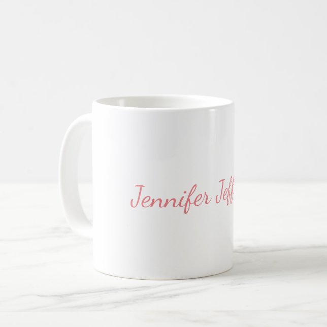 White Plain Modern Handwriting Your Name Coffee Mug (Front Left)