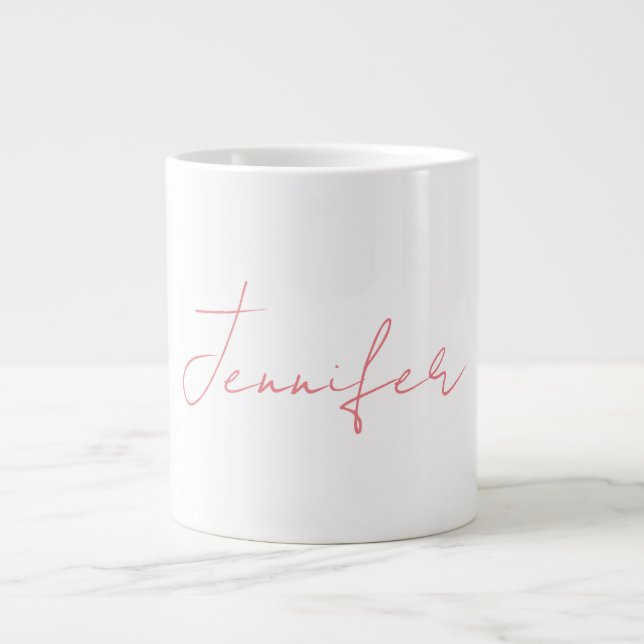 White Plain Modern Handwriting Your Name Large Coffee Mug (Front)