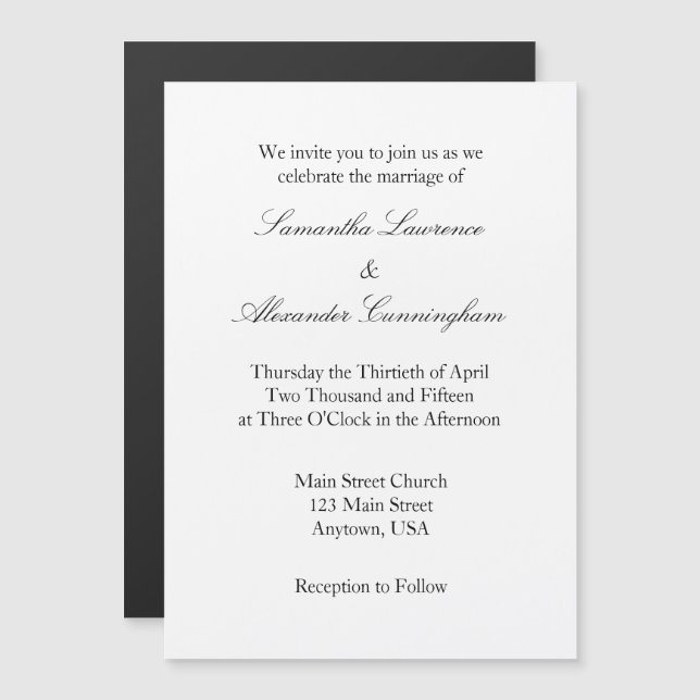 White Plain Simple Magnetic Wedding Invitation (Front/Back)