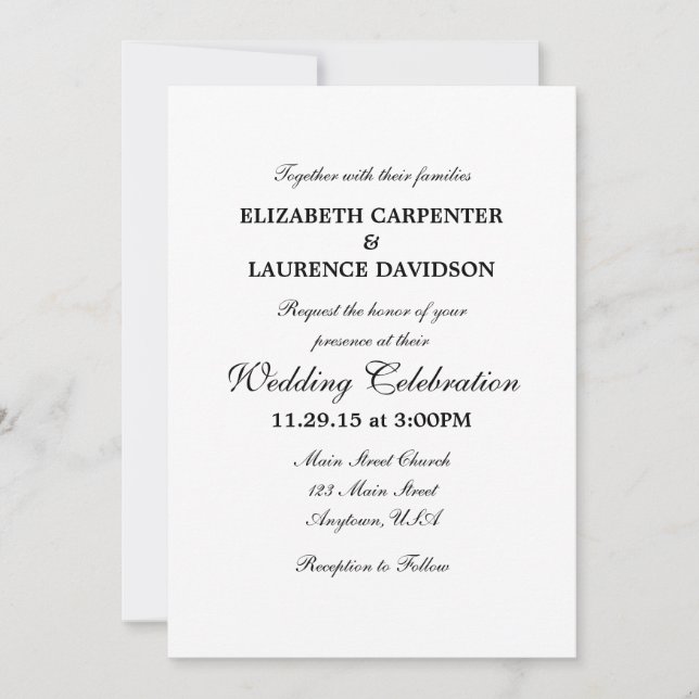 White Plain Simple Wedding Invitation (Front)