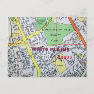 WHITE PLAINS, NY Vintage Map Postcard