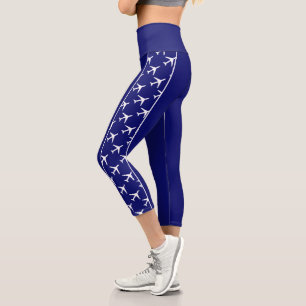 White Plane Aeroplane Aviation Fly Airways Capri Leggings