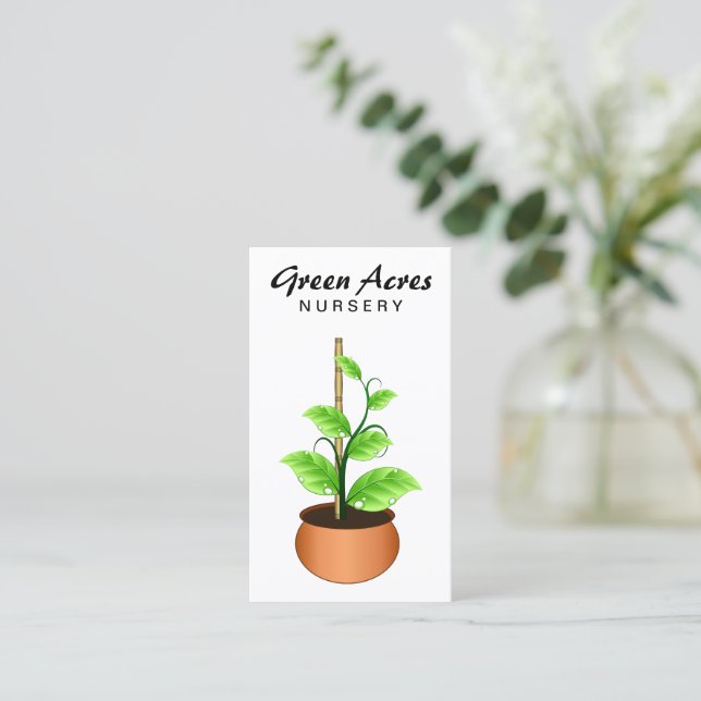White Plant Nursery Business Cards Template (Standing Front)