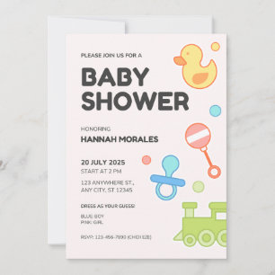 White Playful Illustrative Baby Shower Invitation