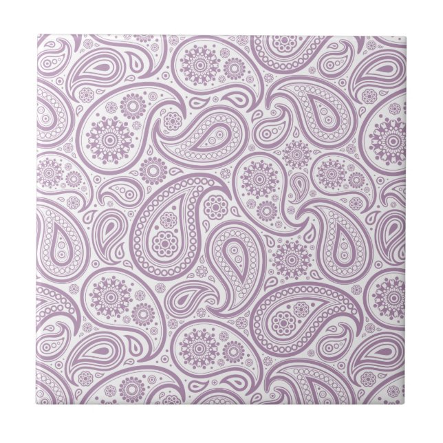 White & Plum Purple Vintage Paisley Tile (Front)