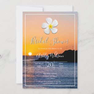 White Plumeria Flower, Golden Sunset Bridal Shower Invitation