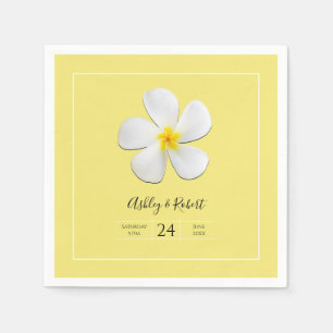 White Plumeria Flower on Yellow, Modern Wedding Napkin