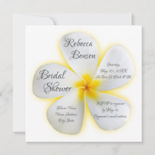 White Plumeria Flower, Yellow, Bridal Shower, Invitation
