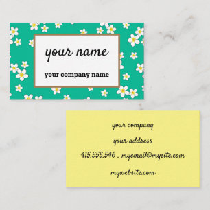 White Plumeria flowers on mint green background Business Card