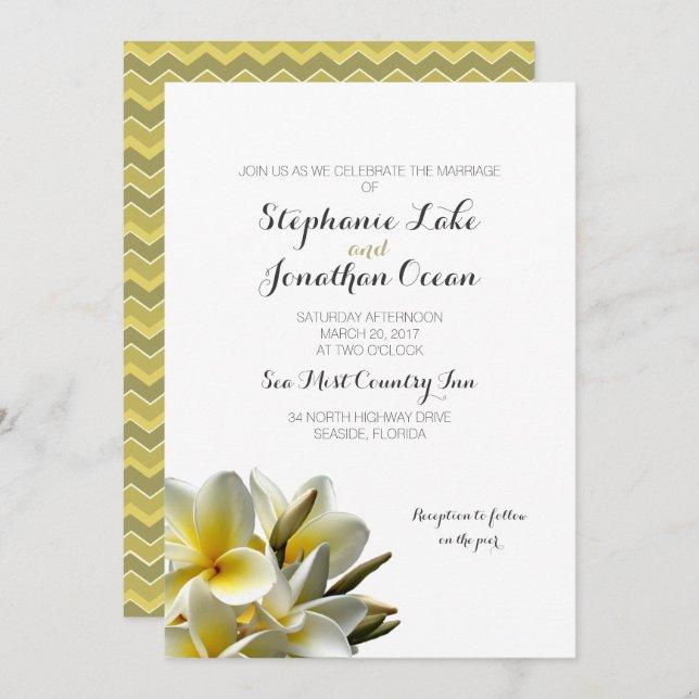 White Plumeria Hawaiian Flowers Wedding Invitation (Front/Back)