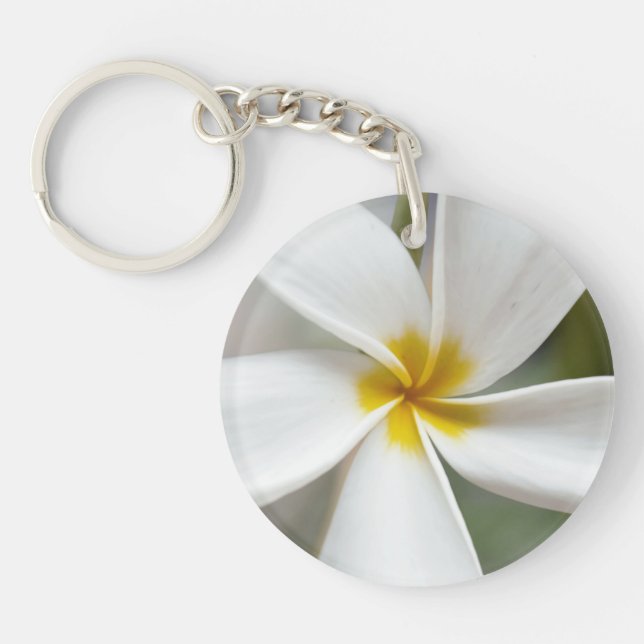 White Plumeria - Macro Portrait   Key Ring (Front)