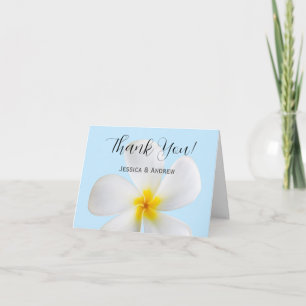 White Plumeria on Blue, Tropical, Floral,  Thank You Card