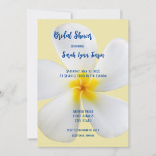 White Plumeria on Yellow, Floral, Bridal Shower Invitation