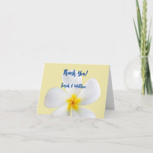 White Plumeria on Yellow, Tropical, Floral, Thank You Card