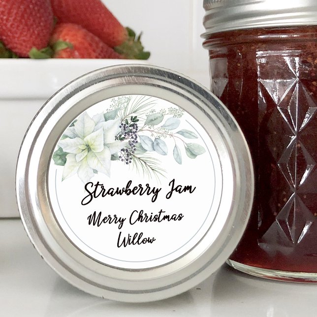 White Poinsettia Blank Homemade Mason Jar Classic Round Sticker (White Poinsettia Blank Homemade Mason Jar Classic Round Sticker)