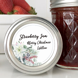 White Poinsettia Blank Homemade Mason Jar Classic Round Sticker