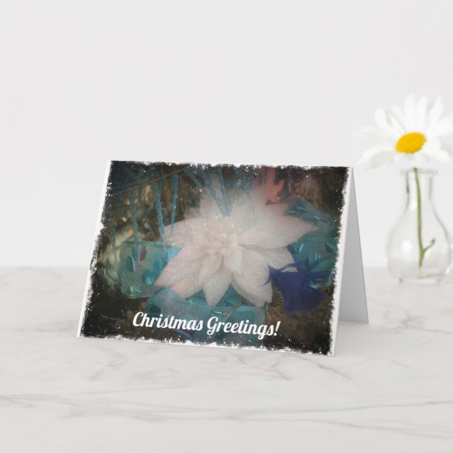 White Poinsettia Christmas Flower Ornament Holiday Card (Small Plant)