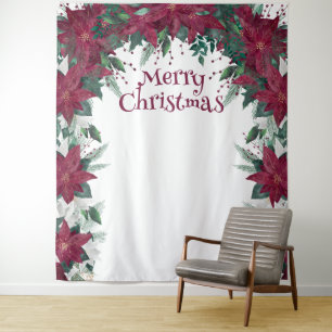 White Poinsettia Christmas Party Backdrop Tapestry