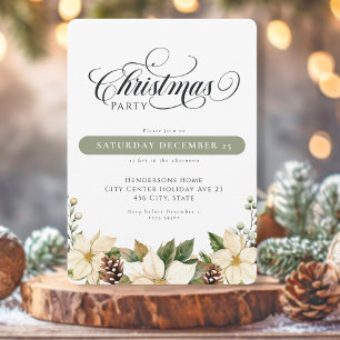White Poinsettia Christmas Party Invitation