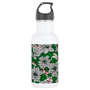 White poinsettia, Christmas pattern 532 Ml Water Bottle