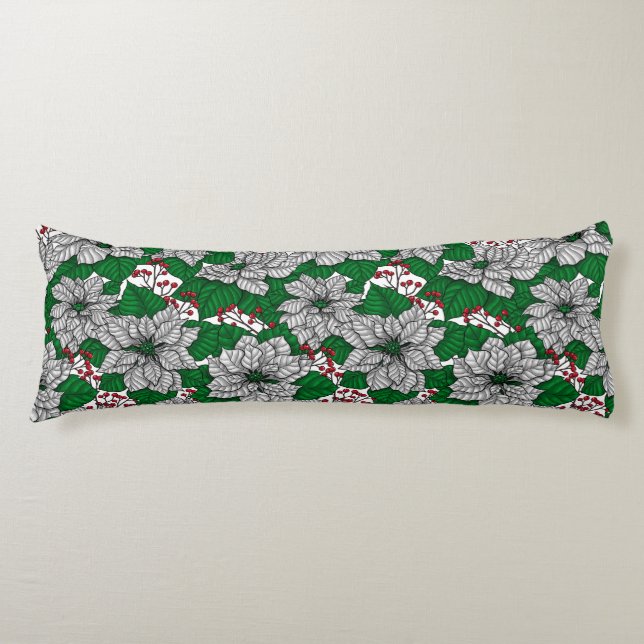 White poinsettia, Christmas pattern Body Cushion (Front)