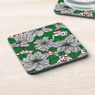 White poinsettia, Christmas pattern Coaster