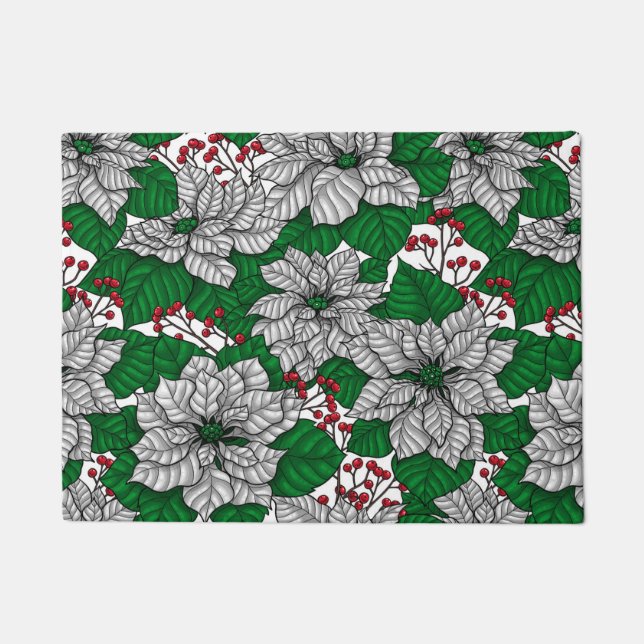 White poinsettia, Christmas pattern Doormat (Front)