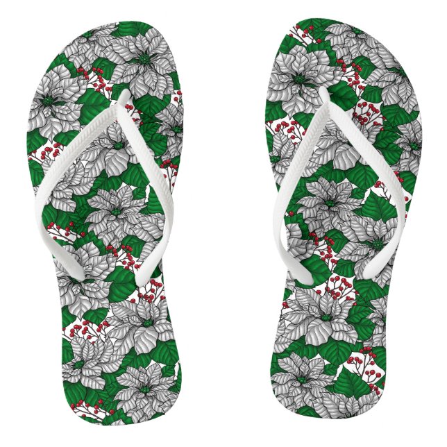 White poinsettia, Christmas pattern Jandals (Footbed)