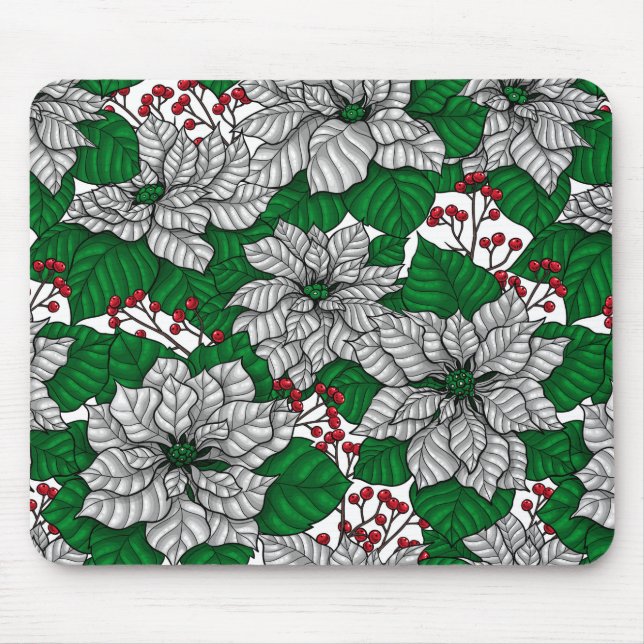 White poinsettia, Christmas pattern Mouse Pad (Front)