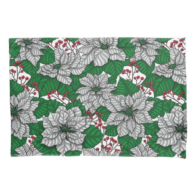 White poinsettia, Christmas pattern Pillowcase (Front)