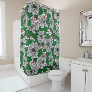 White poinsettia, Christmas pattern Shower Curtain